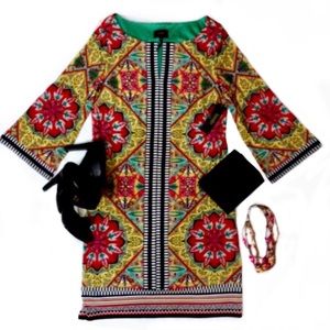 Multi color boho shift dress bell sleeves